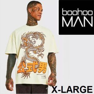 **HOST PICK** 2/$25 Men's Boohoo oversized Graphic t-shirt dragon Asian inspired